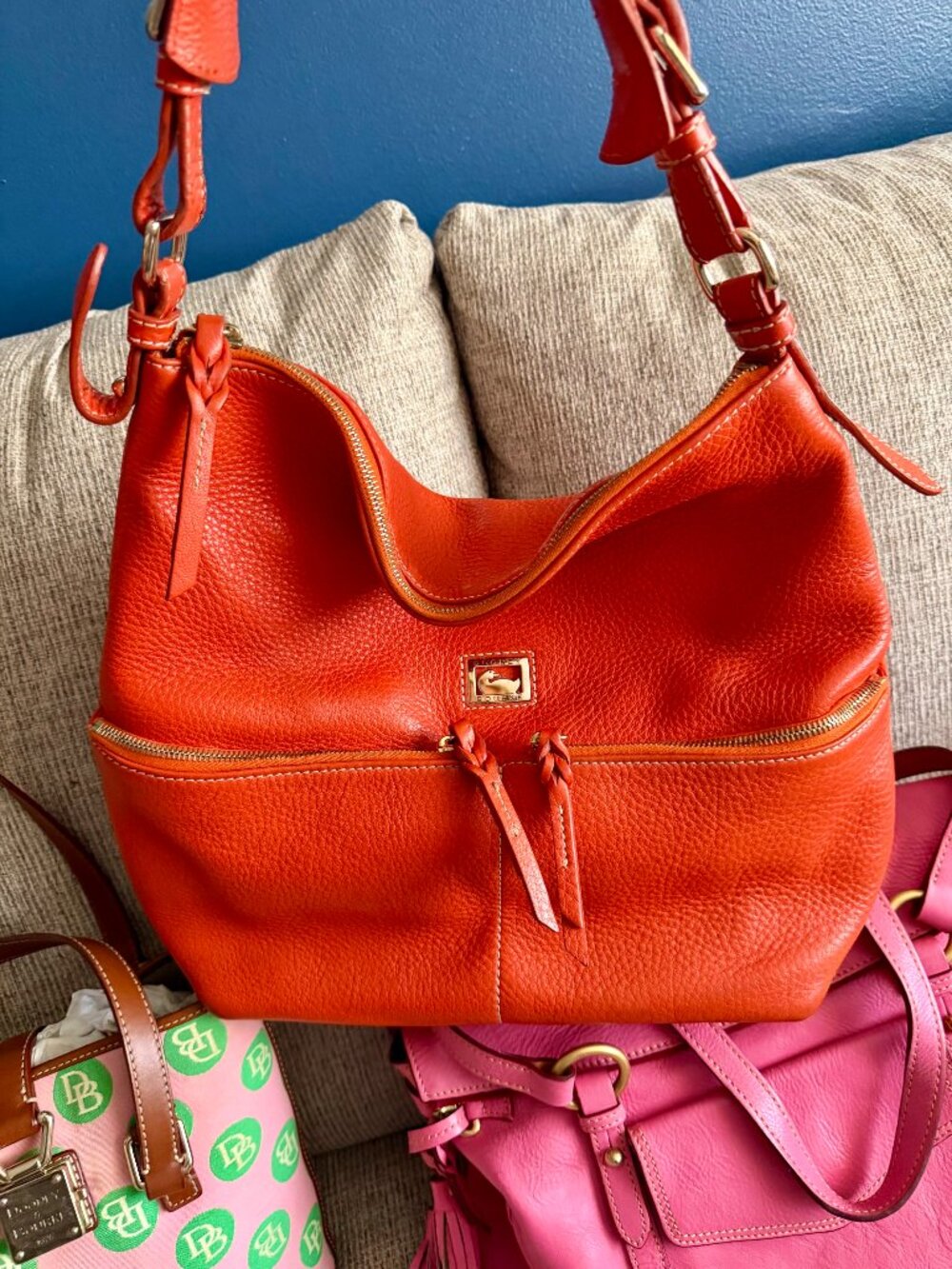 Dooney & Bourke Orange Pebbled Leather Hobo Shoulder Bag EUC Dust Bag
